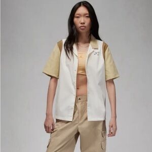 Jordan Bowling Shirt Colorblock Camp Boxy Button Down XS Brown Kelp/Sail Bowler